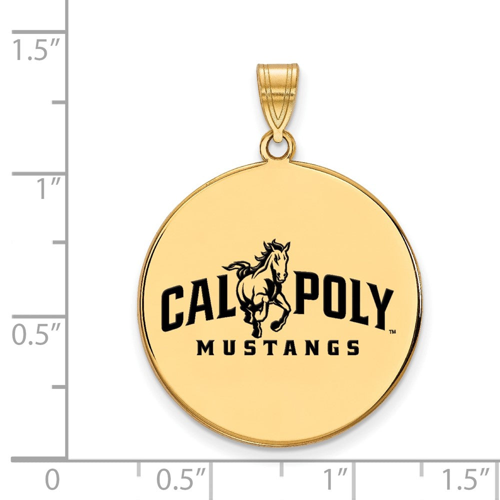 Gold Plated Sterling Silver Logoart California Polytechnic State University Mustangs Extra Large Enameled Disc Pendant