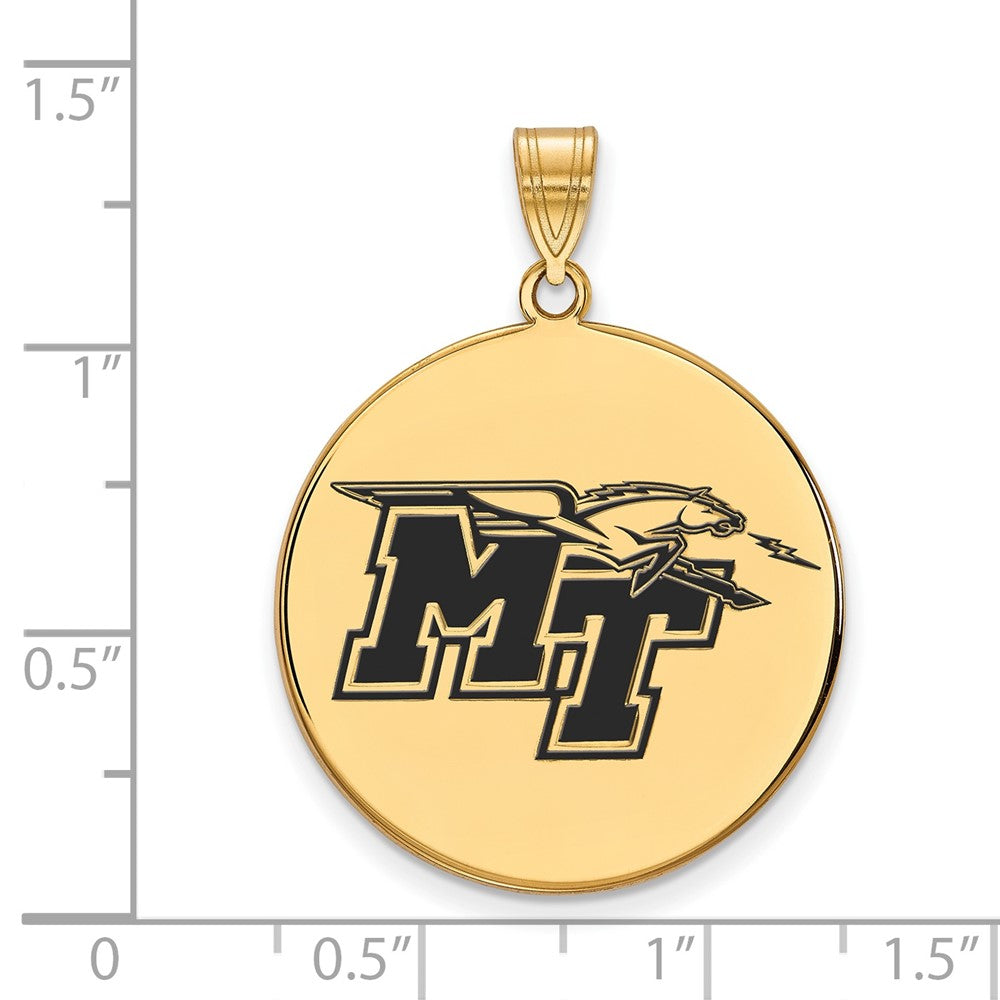 Gold Plated Sterling Silver Logoart Middle Tennessee State University M T Extra Large Enameled Disc Pendant