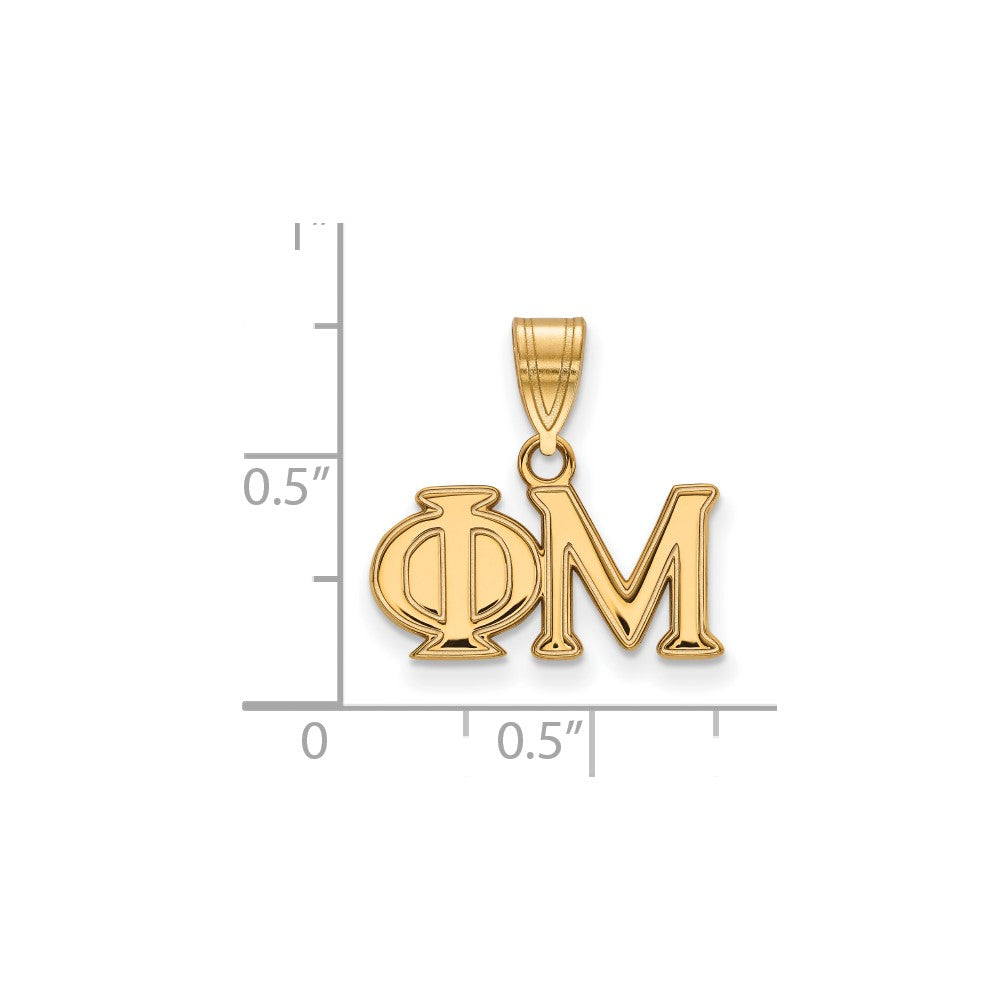 Gold Plated Sterling Silver Logoart Phi Mu Sorority Greek Letters Medium Pendant