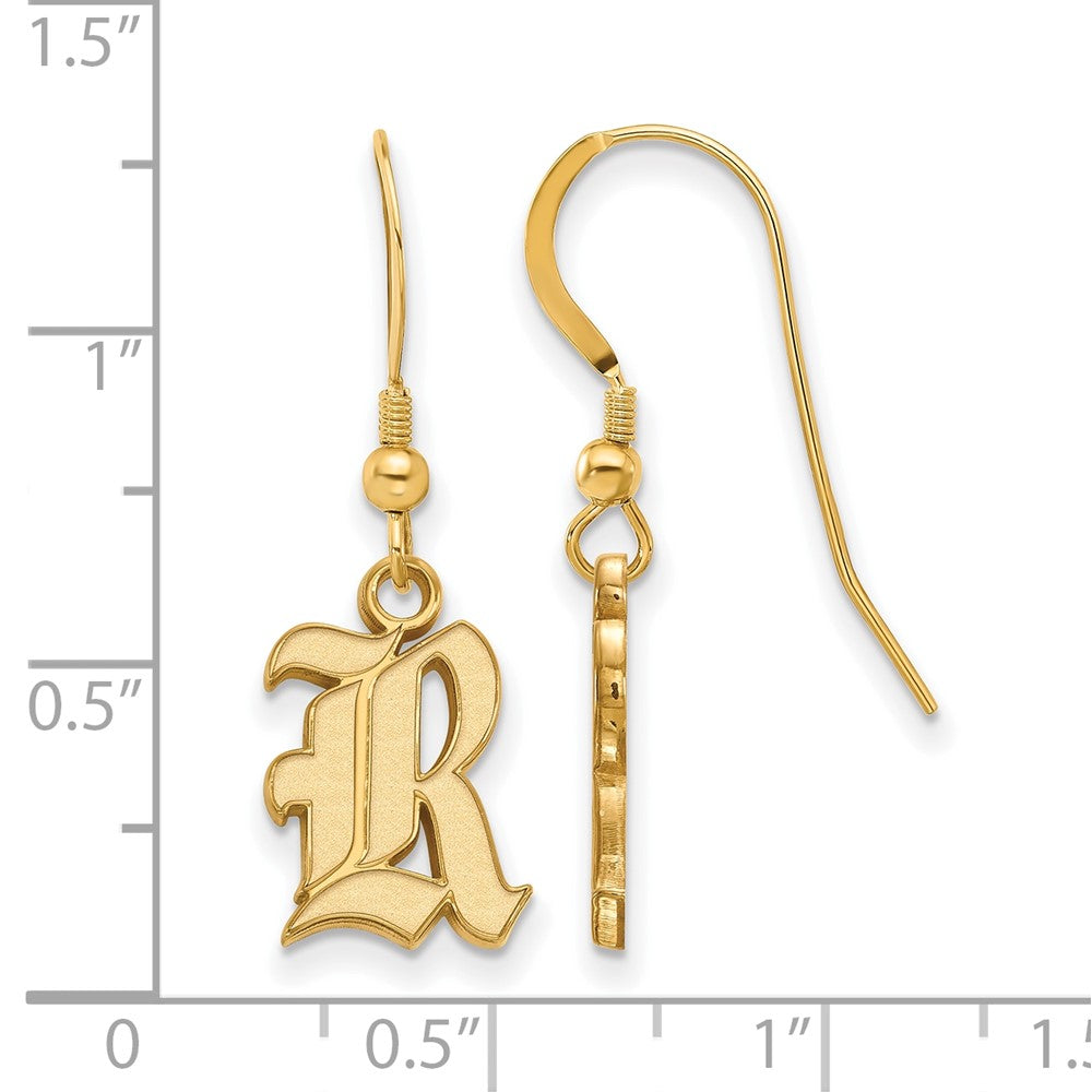 Gold Plated Sterling Silver Logoart Rice University Letter R Small Dangle Wire Earrings