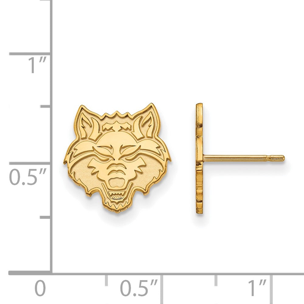 14K Yellow Gold Logoart Arkansas State University Wolf Small Post Earrings