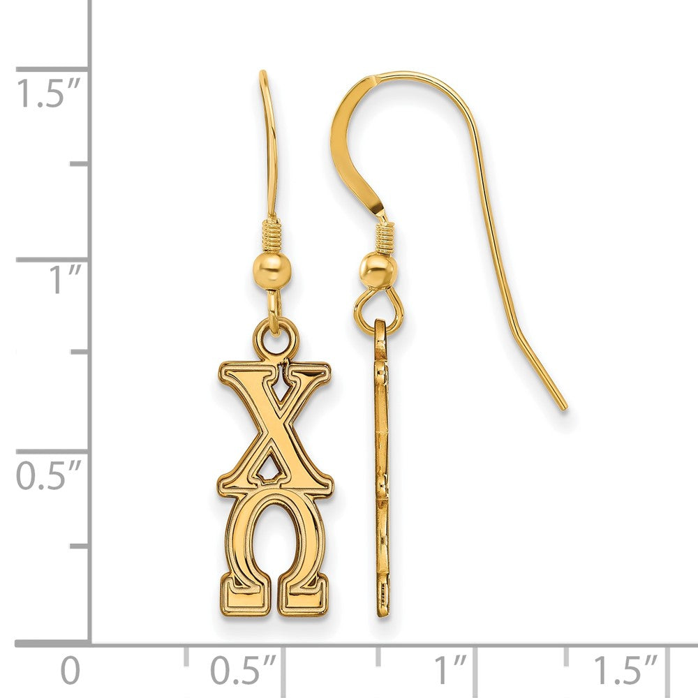 Gold Plated Sterling Silver Logoart Chi Omega Sorority Greek Letters Medium Dangle Earrings