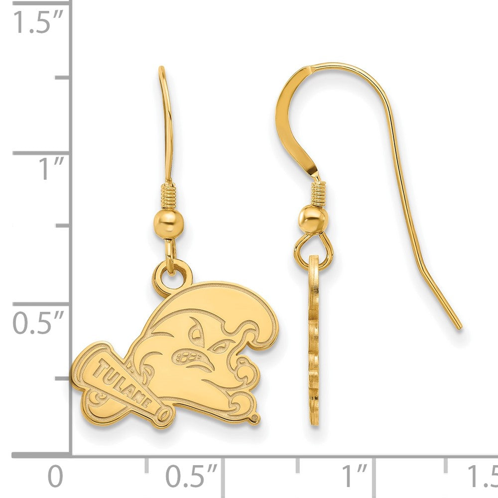 Gold Plated Sterling Silver Logoart Tulane University Small Dangle Wire Earrings