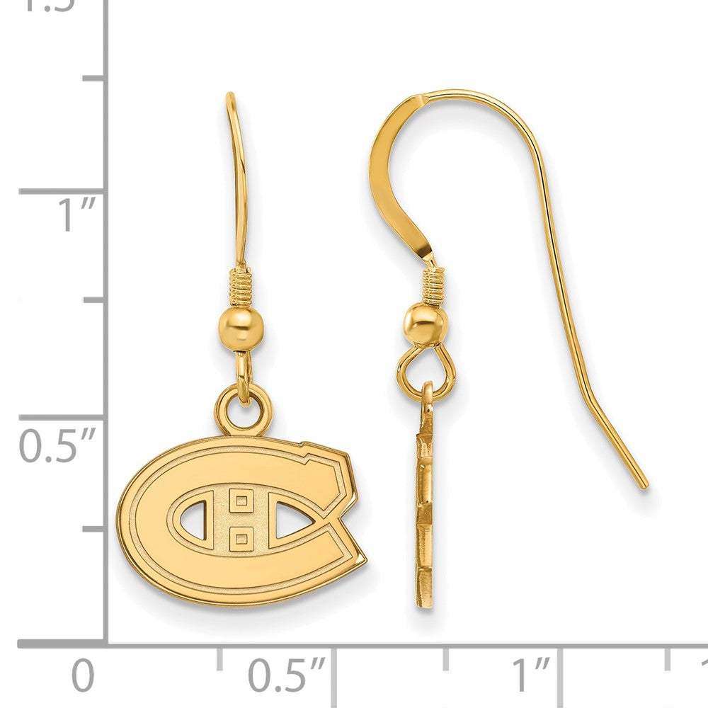 Gold Plated Sterling Silver Nhl Logoart Montreal Canadiens Extra Small Dangle Wire Earrings