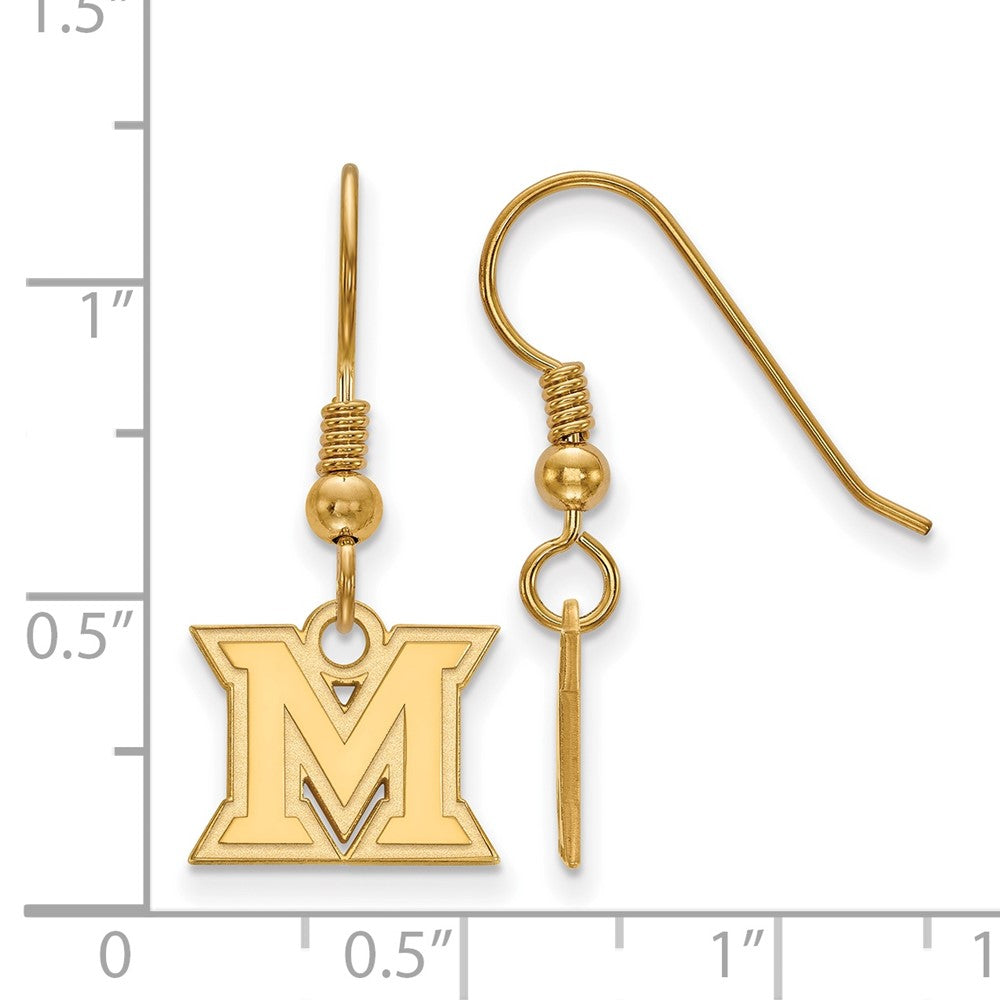 Gold Plated Sterling Silver Logoart Miami University Ohio Letter M Extra Small Dangle Wire Earrings