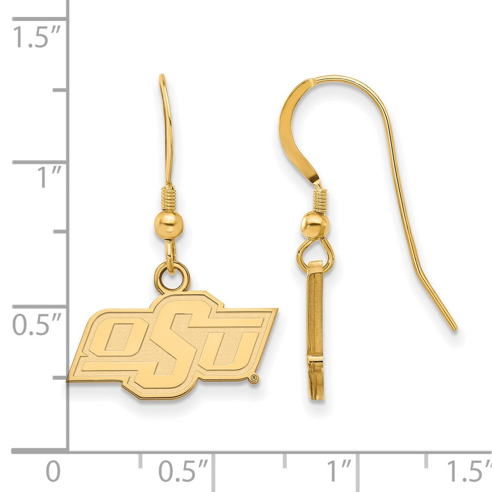 Gold Plated Sterling Silver Logoart Oklahoma State University O S U Extra Small Dangle Wire Earrings