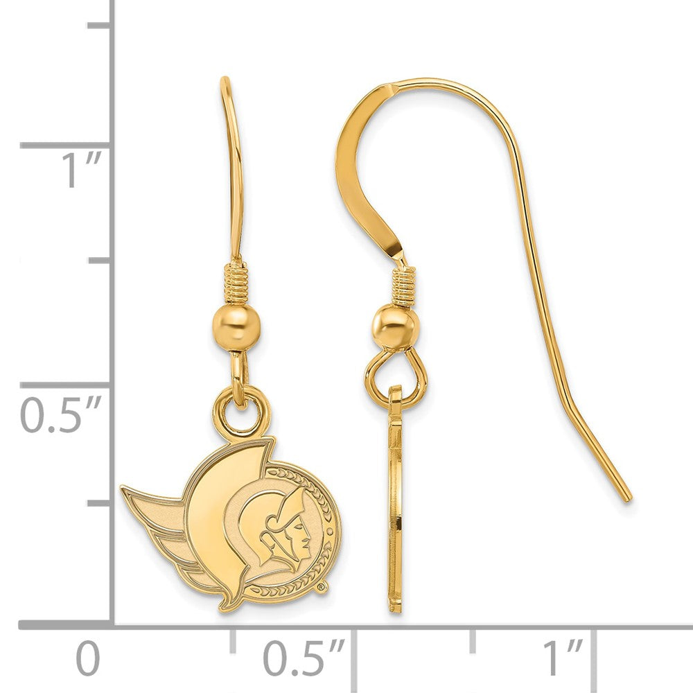 Gold Plated Sterling Silver Nhl Logoart Ottawa Senators Extra Small Dangle Wirer Earrings