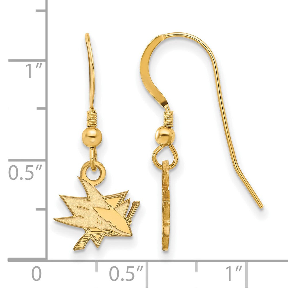 Gold Plated Sterling Silver Nhl Logoart San Jose Sharks Extra Small Dangle Earrings