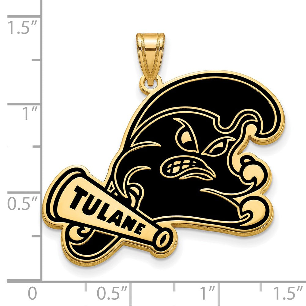 Gold Plated Sterling Silver Logoart Tulane University Extra Large Enameled Pendant