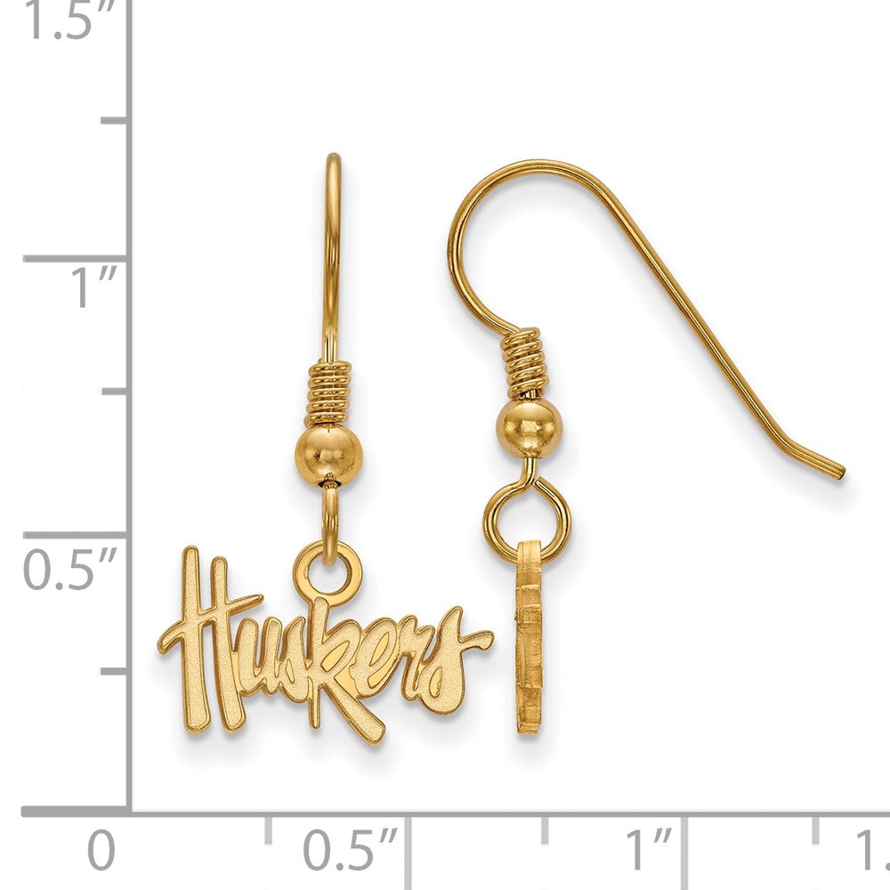 Gold Plated Sterling Silver Logoart University Of Nebraska Huskers Extra Small Dangle Wire Earrings