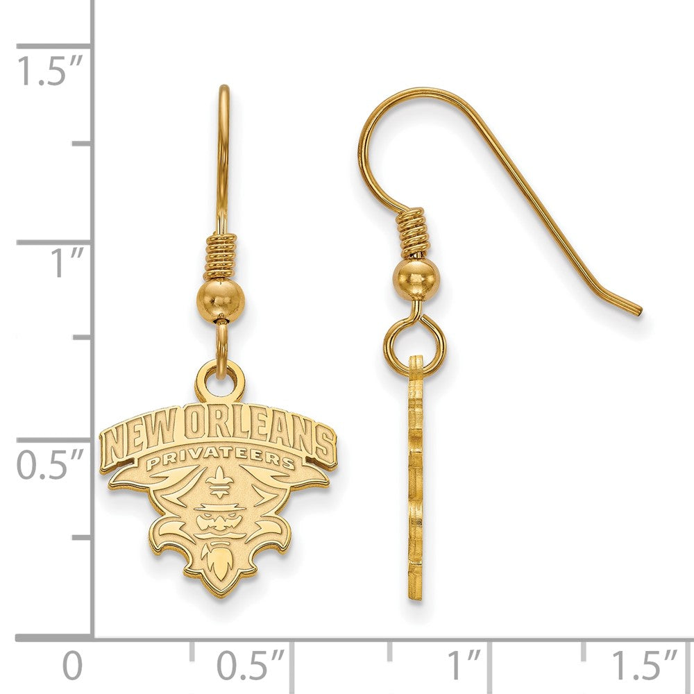 Gold Plated Sterling Silver Logoart University Of New Orleans U N O Small Dangle Wire Earrings