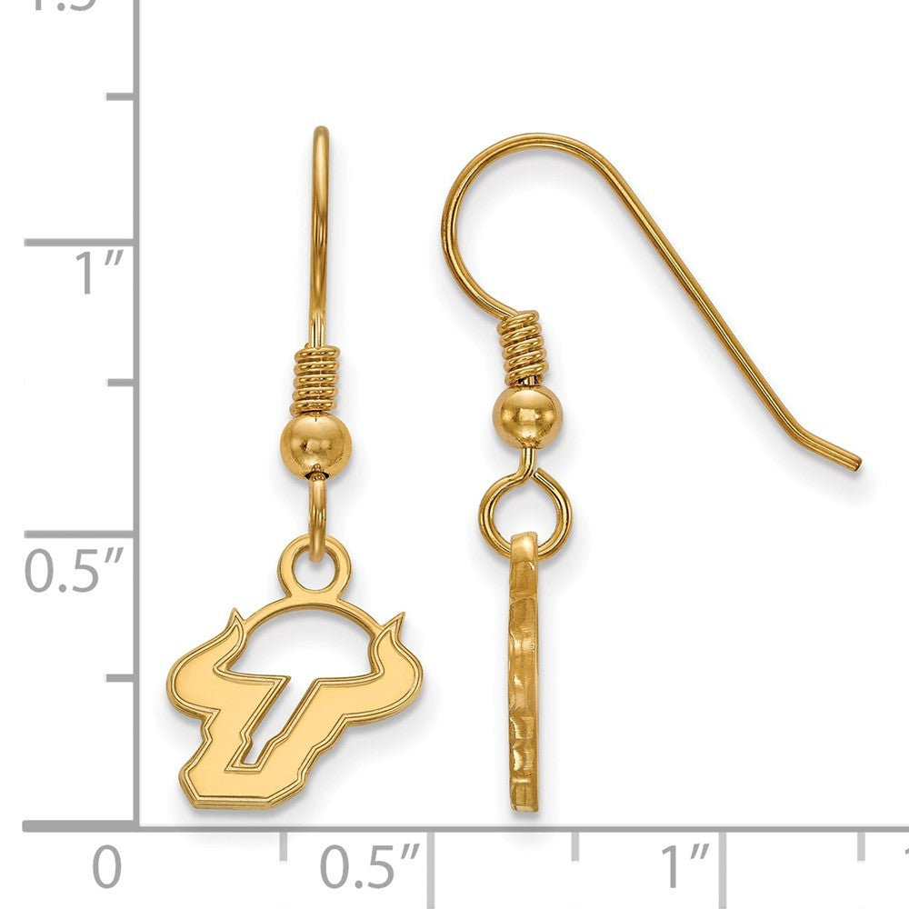 Gold Plated Sterling Silver Logoart University Of South Florida Bull Extra Small Dangle Wire Earrings