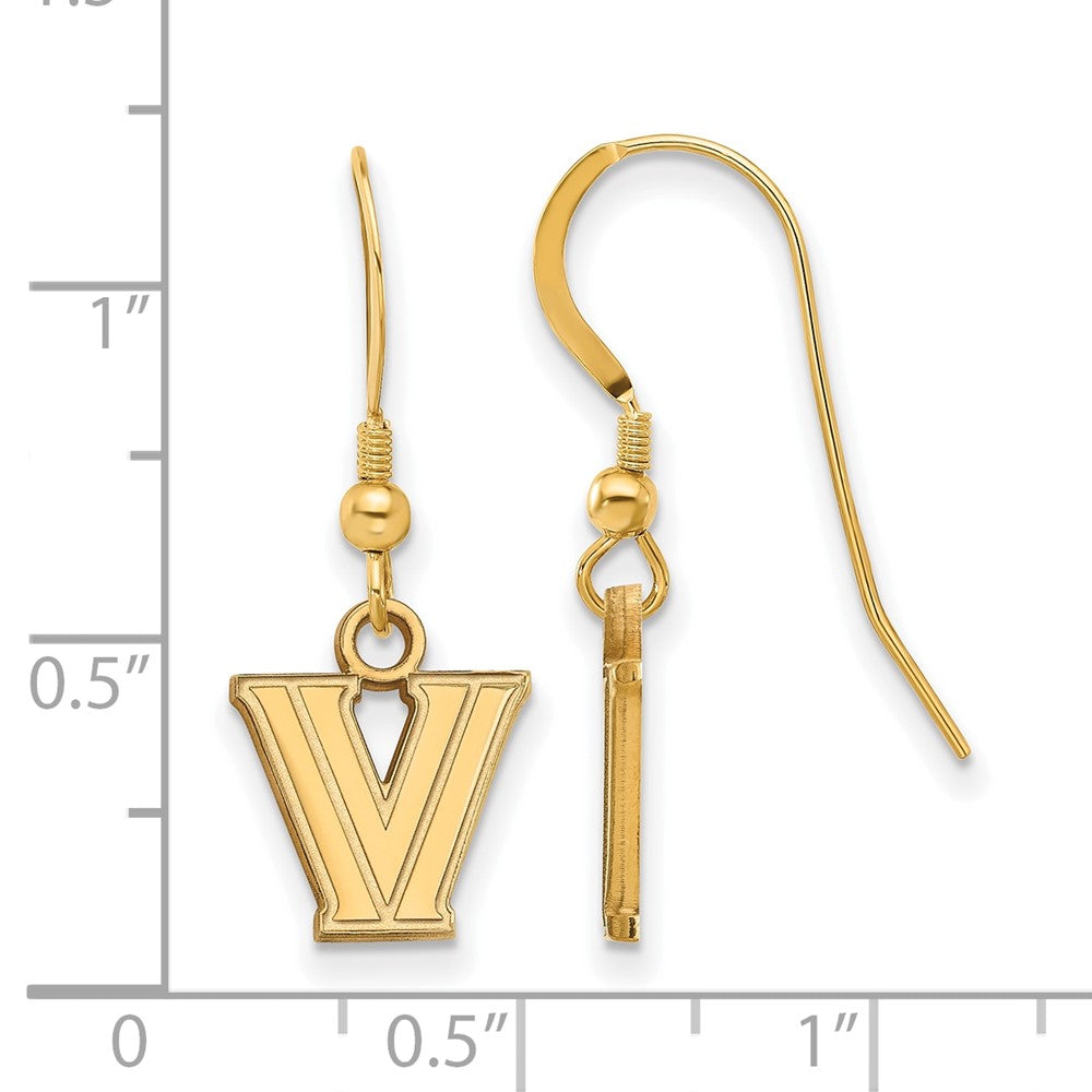 Gold Plated Sterling Silver Logoart Villanova University Letter V Extra Small Dangle Wire Earrings