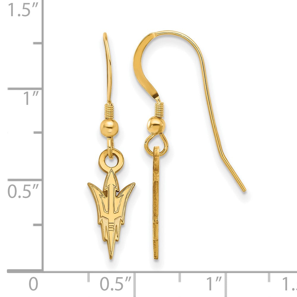 Gold Plated Sterling Silver Logoart Arizona State University Pitchfork Small Dangle Wire Earrings
