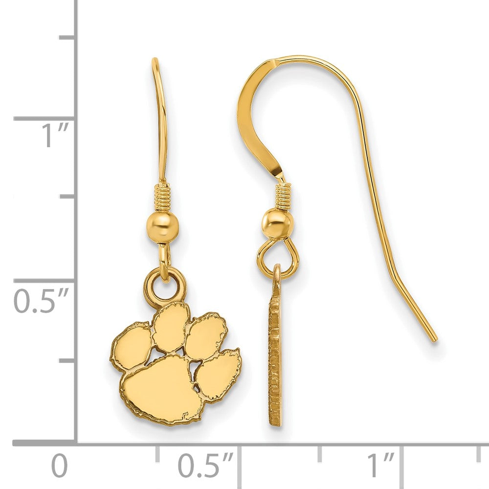 Gold Plated Sterling Silver Logoart Clemson University Tiger Paw Extra Small Dangle Wire Earrings