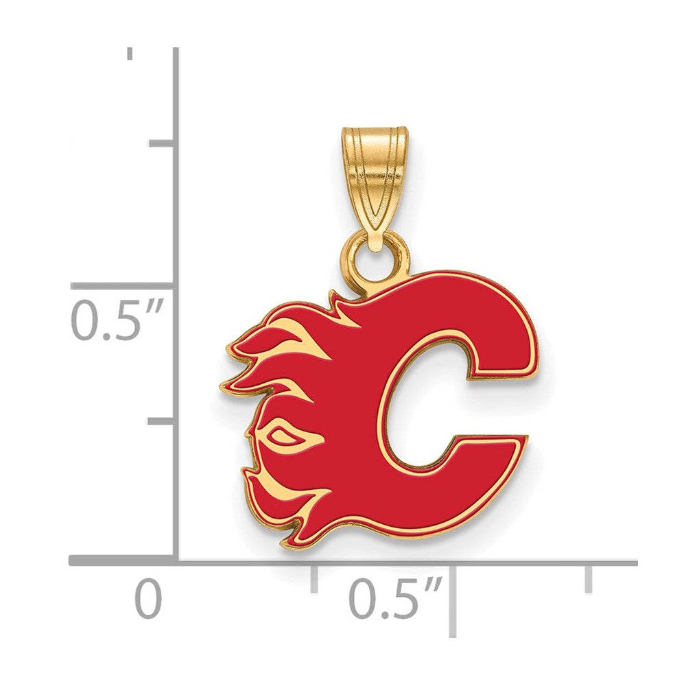 Gold Plated Sterling Silver Logo Art Calgary Flames Letter C Small Enameled Pendant