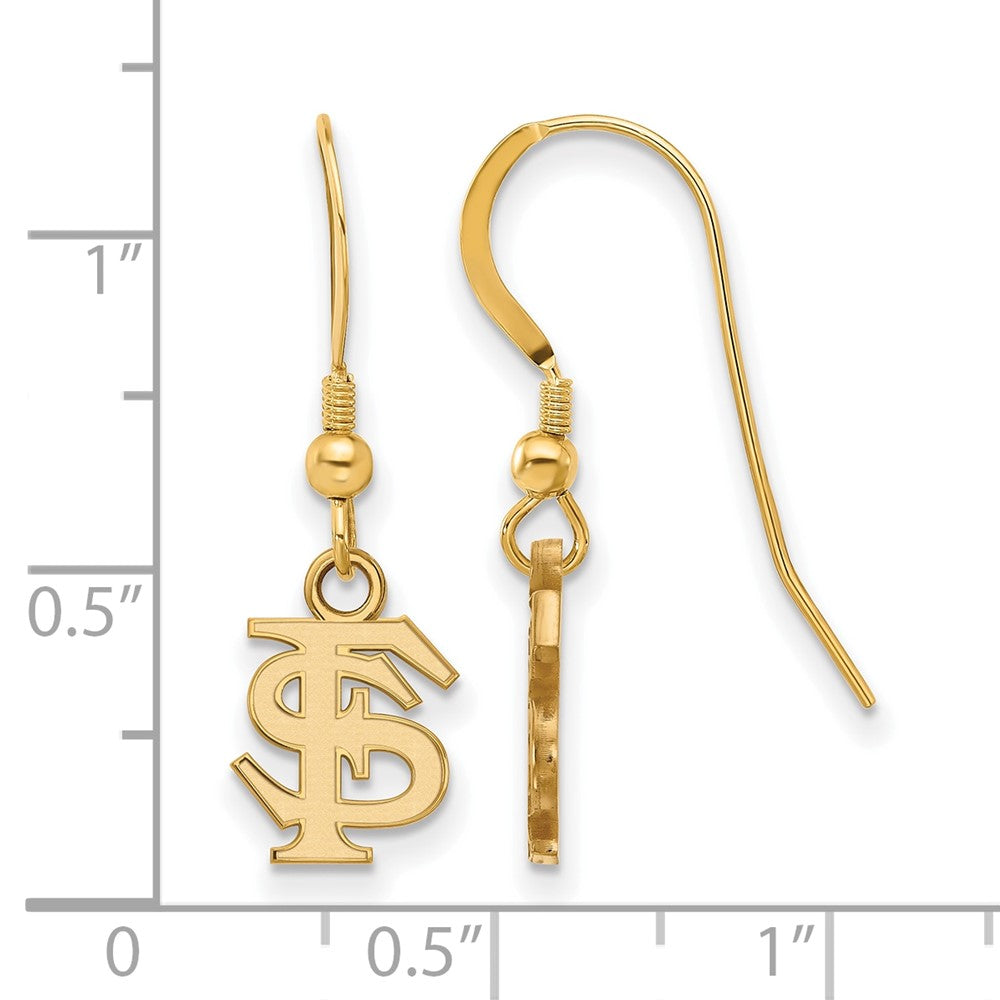 Gold Plated Sterling Silver Logoart Florida State University F S Extra Small Dangle Wire Earrings