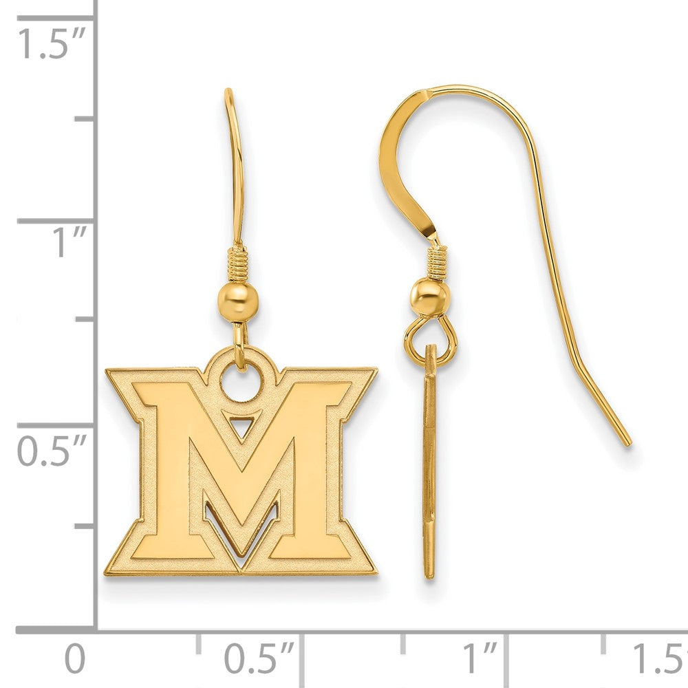 Gold Plated Sterling Silver Logoart Miami University Ohio Letter M Small Dangle Wire Earrings