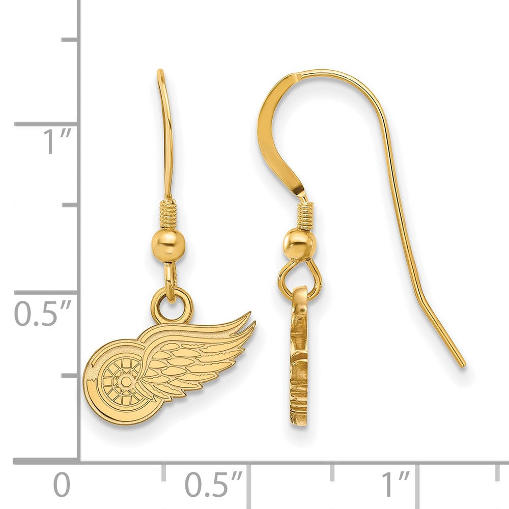 Gold Plated Sterling Silver Nhl Logoart Detroit Red Wings Extra Small Dangle Wire Earrings