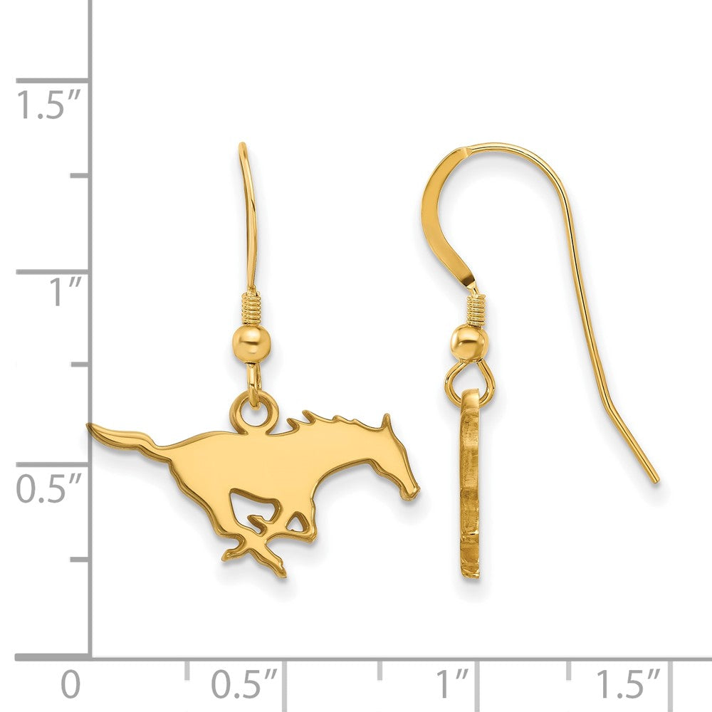 Gold Plated Sterling Silver Logoart Southern Methodist University Mustang Small Dangle Wire Earrings