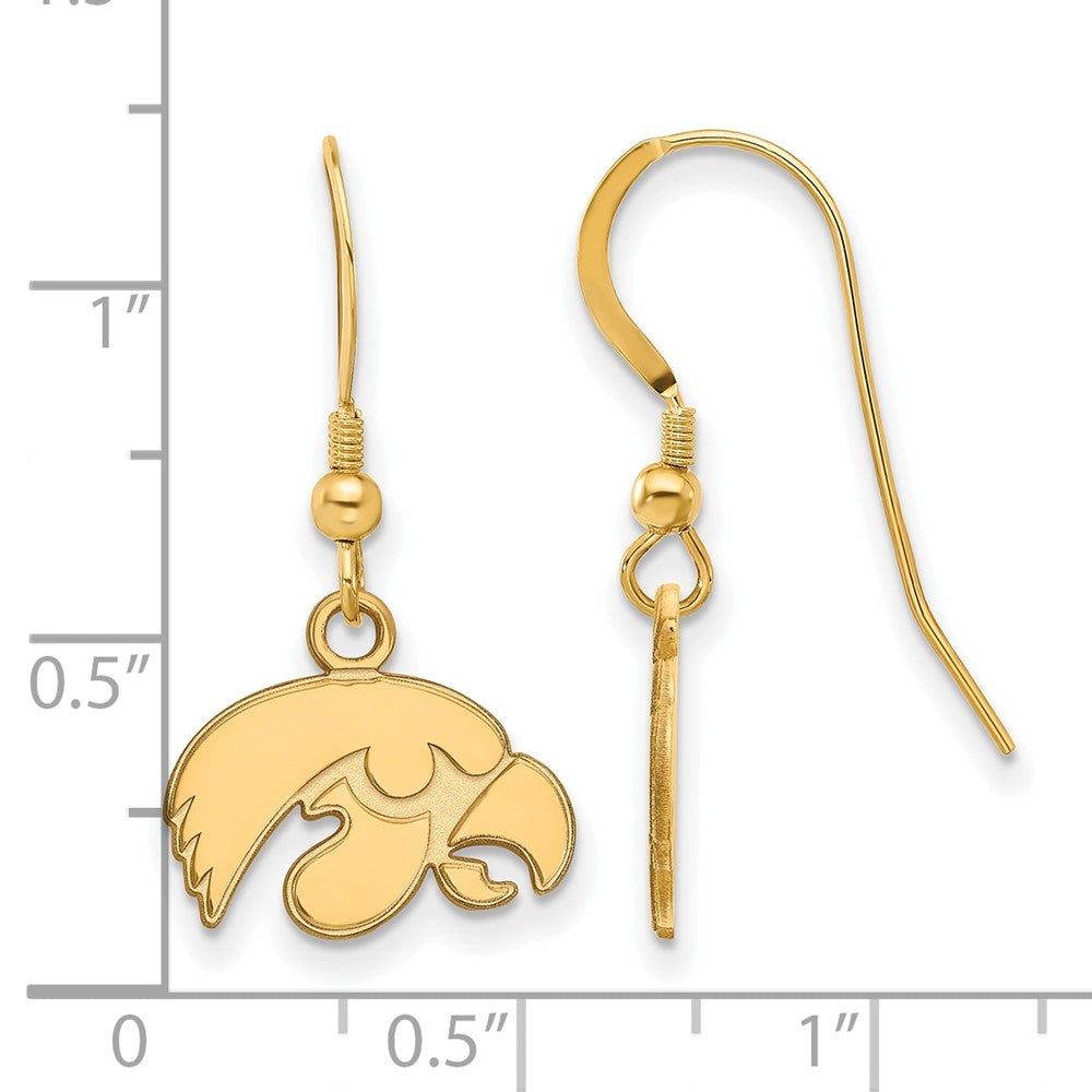 Gold Plated Sterling Silver Logoart University Of Iowa Hawk Extra Small Dangle Wire Earrings