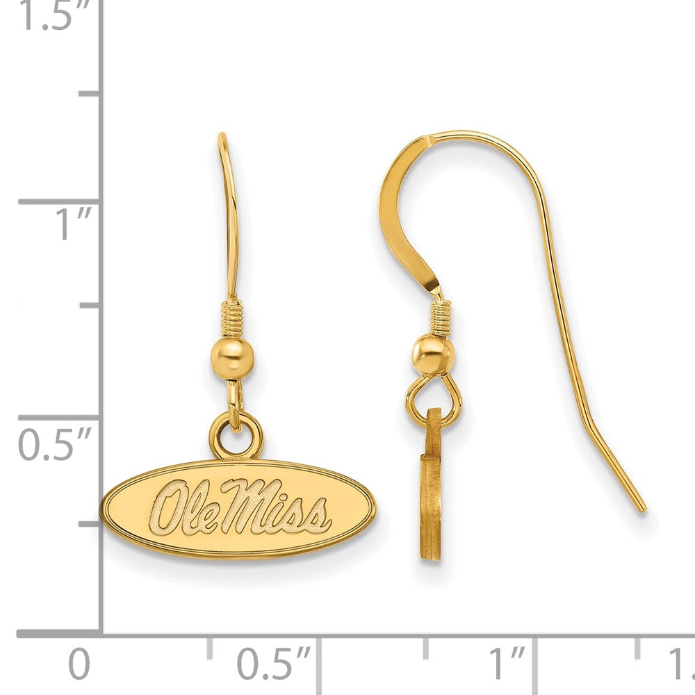 Gold Plated Sterling Silver Logoart University Of Mississippi Ole Miss Oval Extra Small Dangle Wire Earrings