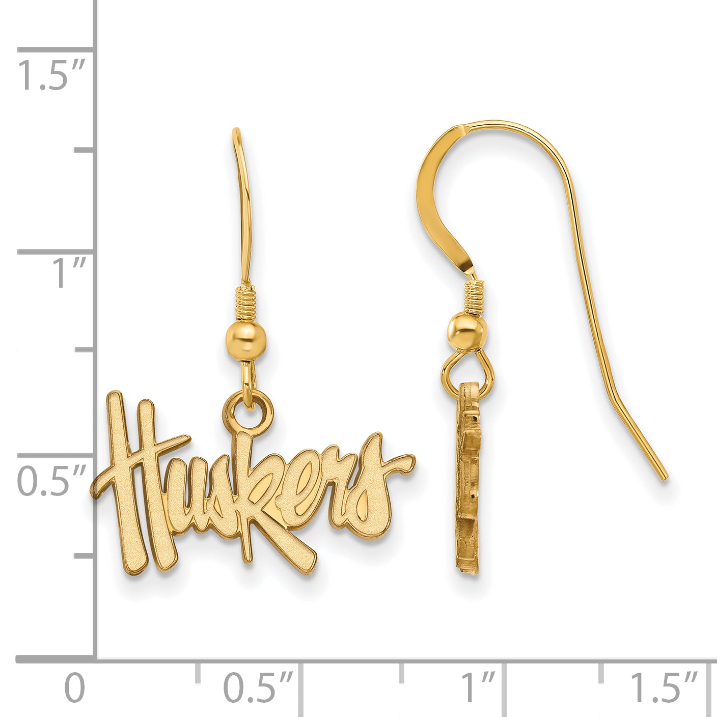 Gold Plated Sterling Silver Logoart University Of Nebraska Huskers Small Dangle Wire Earrings
