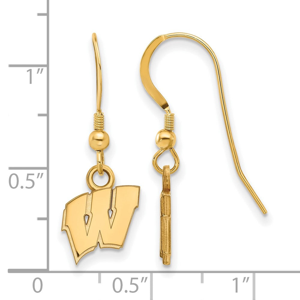 Gold Plated Sterling Silver Logoart University Of Wisconsin Letter W Extra Small Dangle Wire Earrings