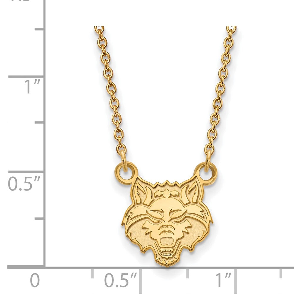 10K Yellow Gold Logoart Arkansas State University Wolf Small Pendant 18 Inch Necklace