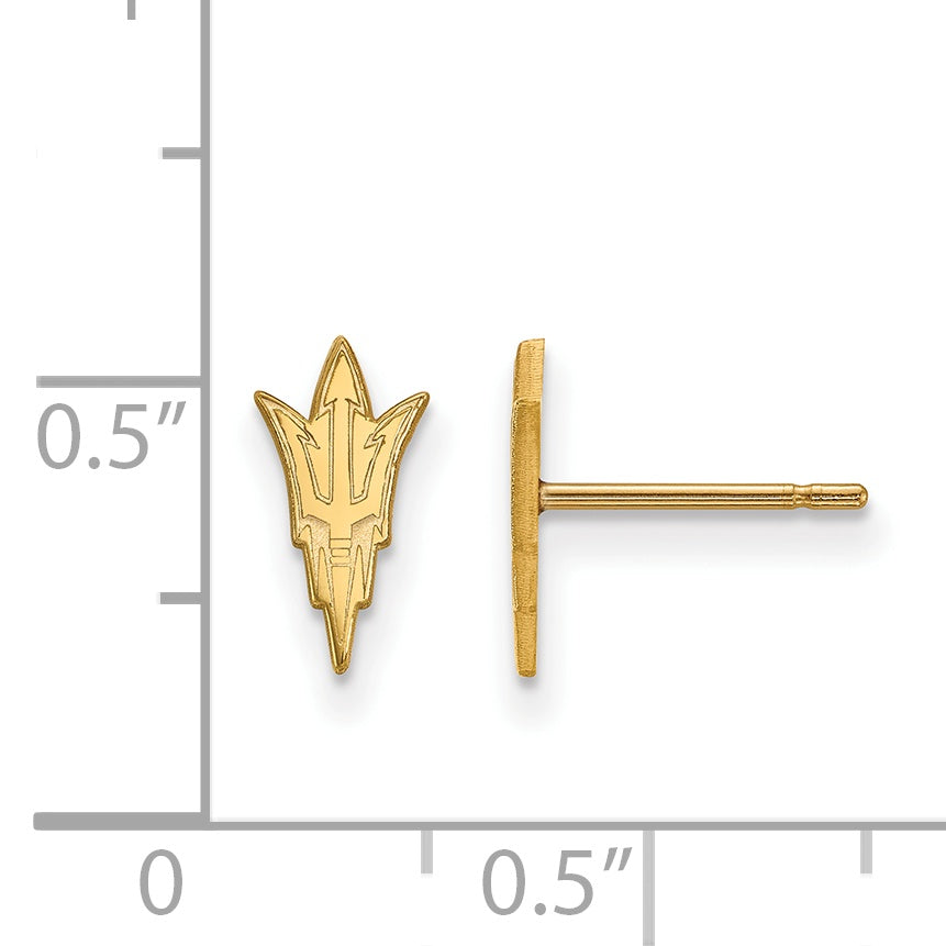 Gold Plated Sterling Silver Logoart Arizona State University Pitchfork Extra Small Post Earrings
