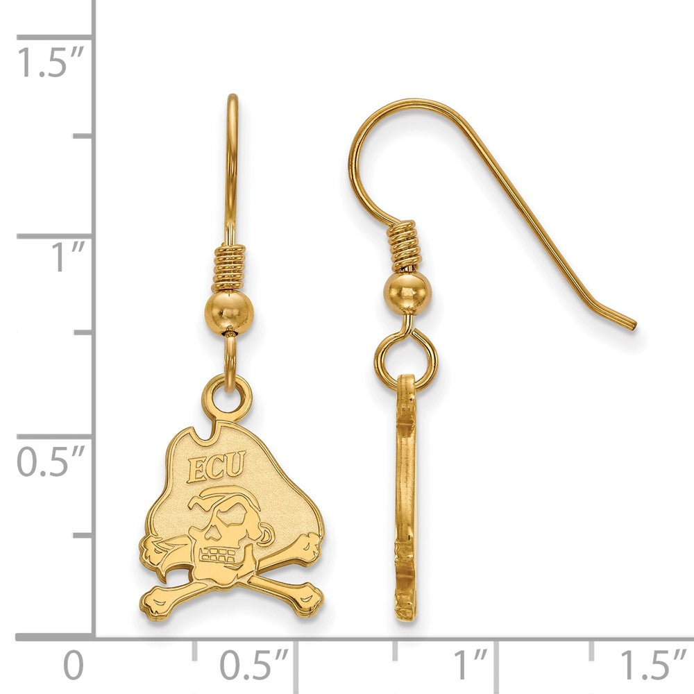 Gold Plated Sterling Silver Logoart East Carolina University Pirate Small Dangle Wire Earrings