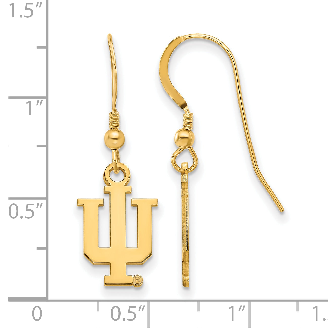 Gold Plated Sterling Silver Logoart Indiana University I U Small Dangle Wire Earrings