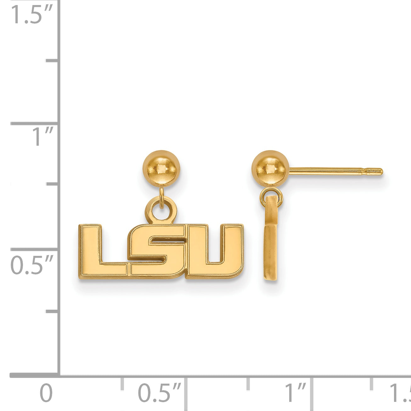 Gold Plated Sterling Silver Logoart Louisiana State University L S U Dangle Ball Post Earrings