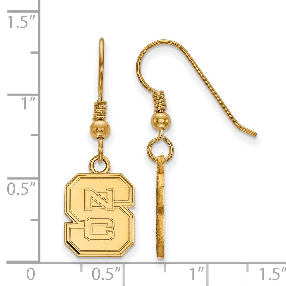 Gold Plated Sterling Silver Logoart North Carolina State University N C S Small Dangle Wire Earrings