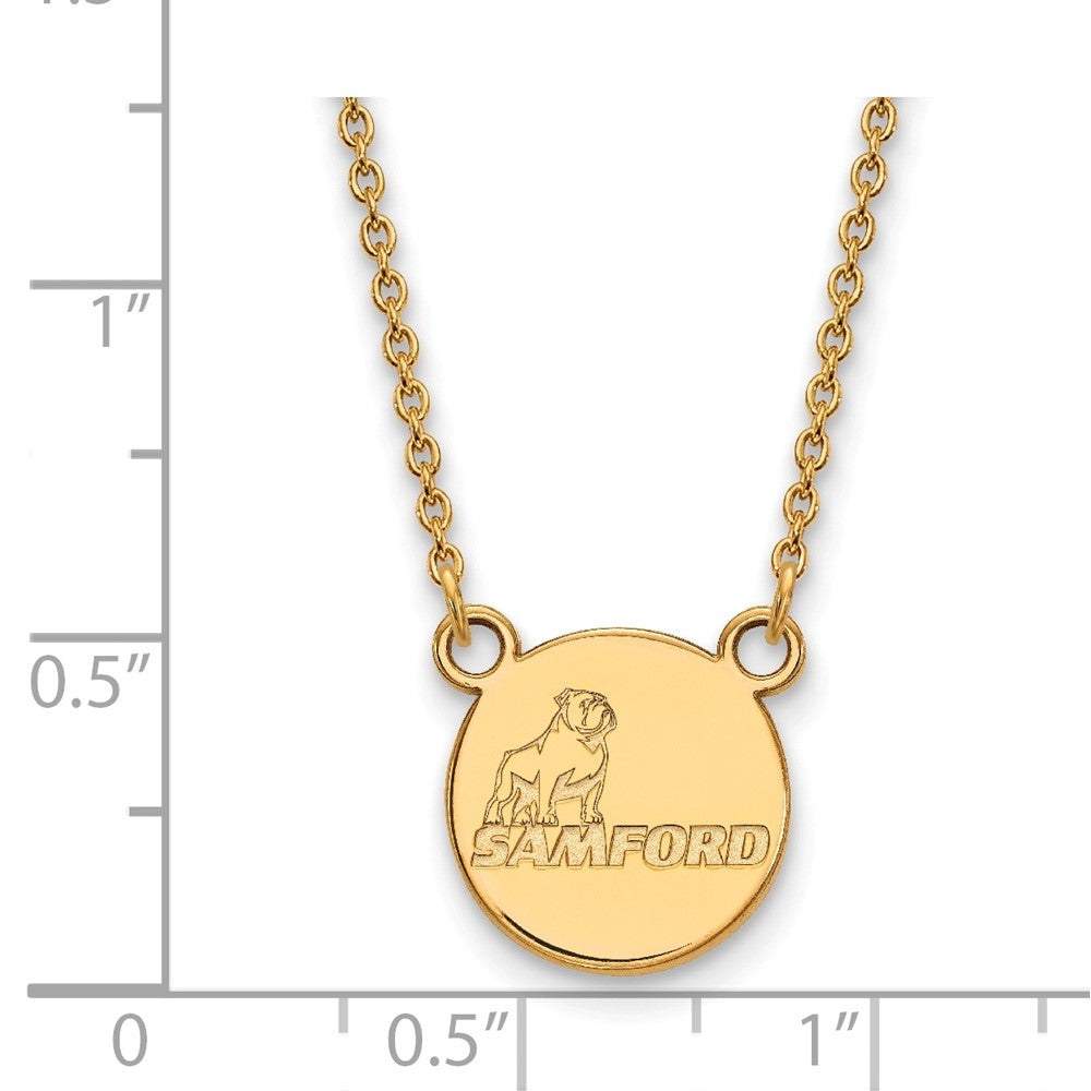 Gold Plated Sterling Silver Logoart Samford University Small Disc Pendant 18 Inch Necklace