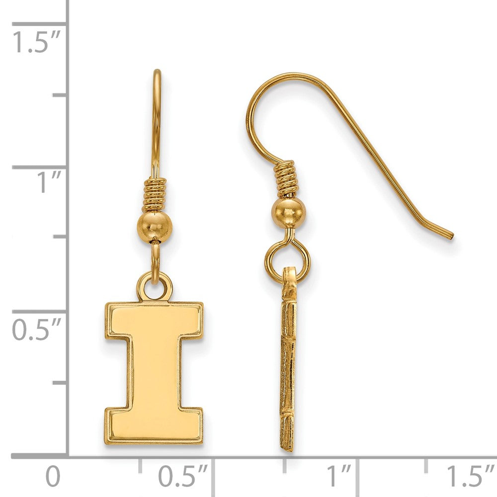 Gold Plated Sterling Silver Logoart University Of Illinois Letter I Small Dangle Wire Earrings