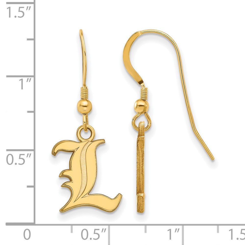 Gold Plated Sterling Silver Logoart University Of Louisville Letter L Small Dangle Wire Earrings