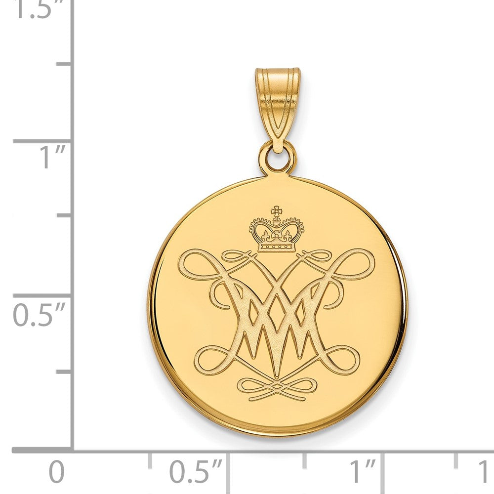 10K Yellow Gold Logoart College Of William And Mary Large Disc Pendant