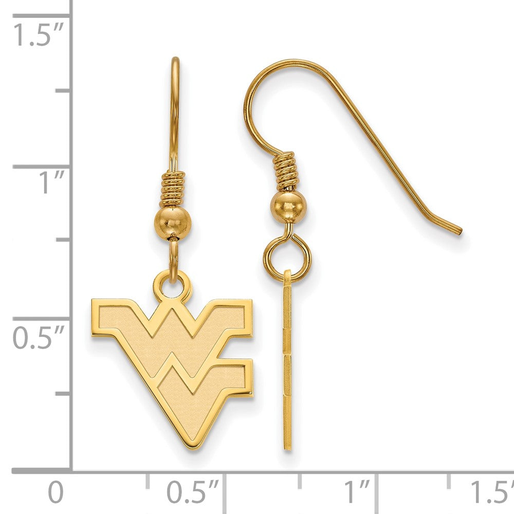 Gold Plated Sterling Silver Logoart West Virginia University W V Small Dangle Wire Earrings