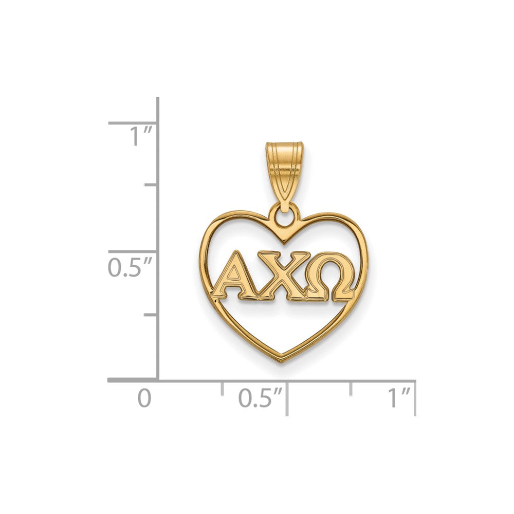 Gold Plated Sterling Silver Logoart Alpha Chi Omega Sorority Greek Letters Heart Pendant