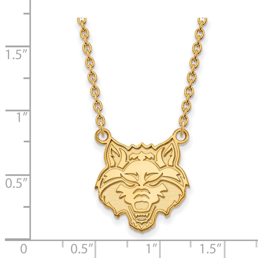 14K Yellow Gold Logoart Arkansas State University Wolf Large Pendant 18 Inch Necklace
