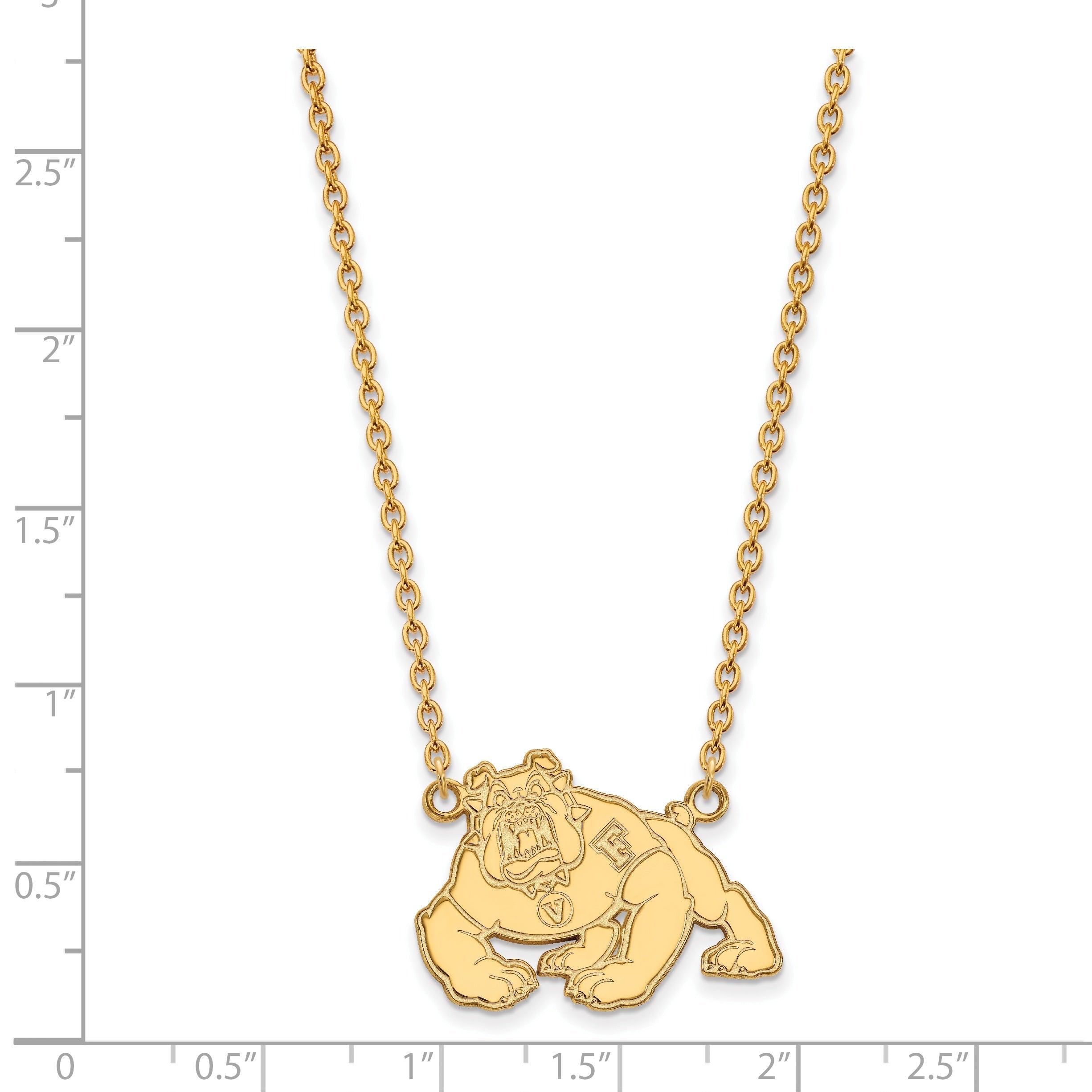 Gold Plated Sterling Silver Logoart California State University Fresno Bulldog Large Pendant 18 Inch Necklace