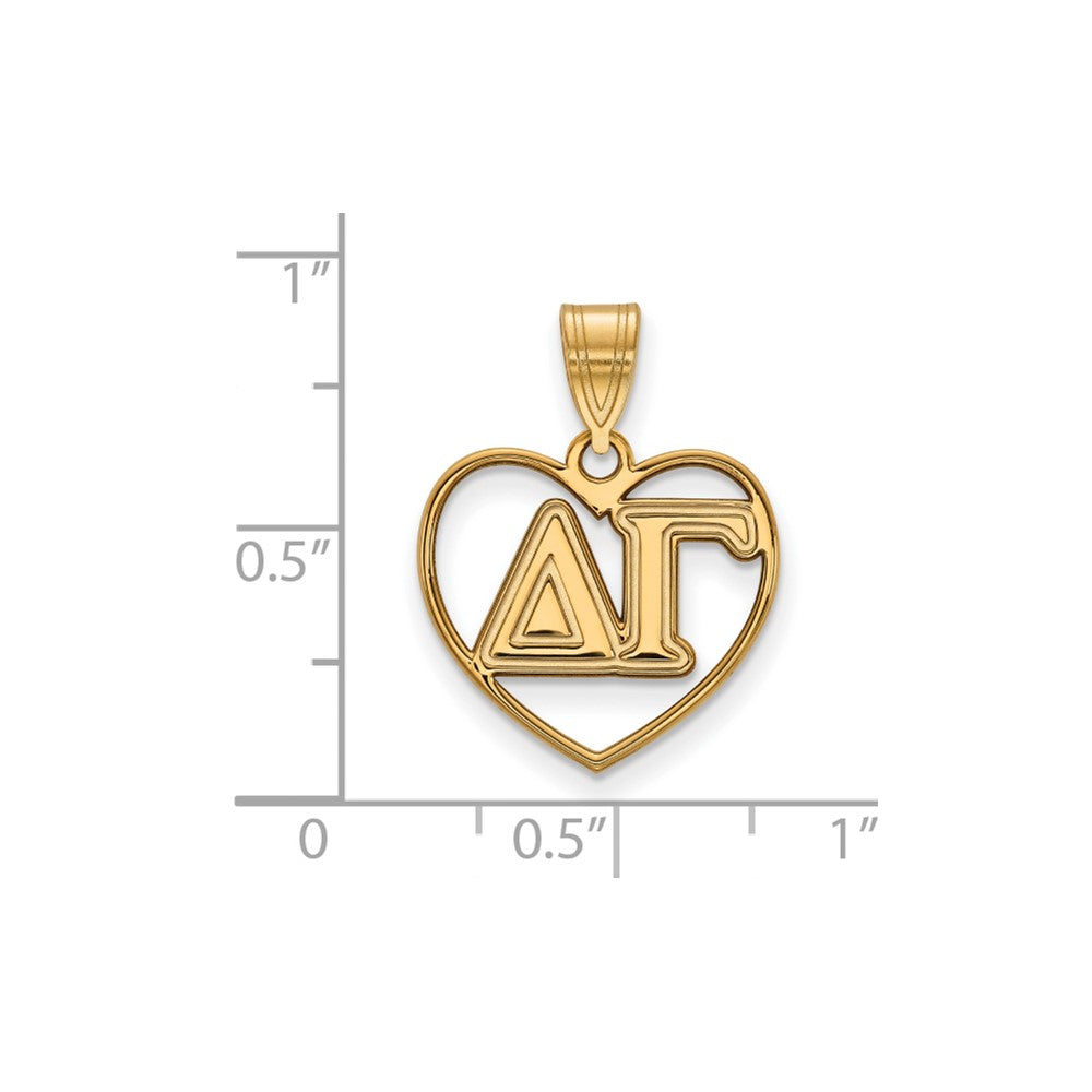 Gold Plated Sterling Silver Logoart Delta Gamma Sorority Greek Letters Heart Pendant