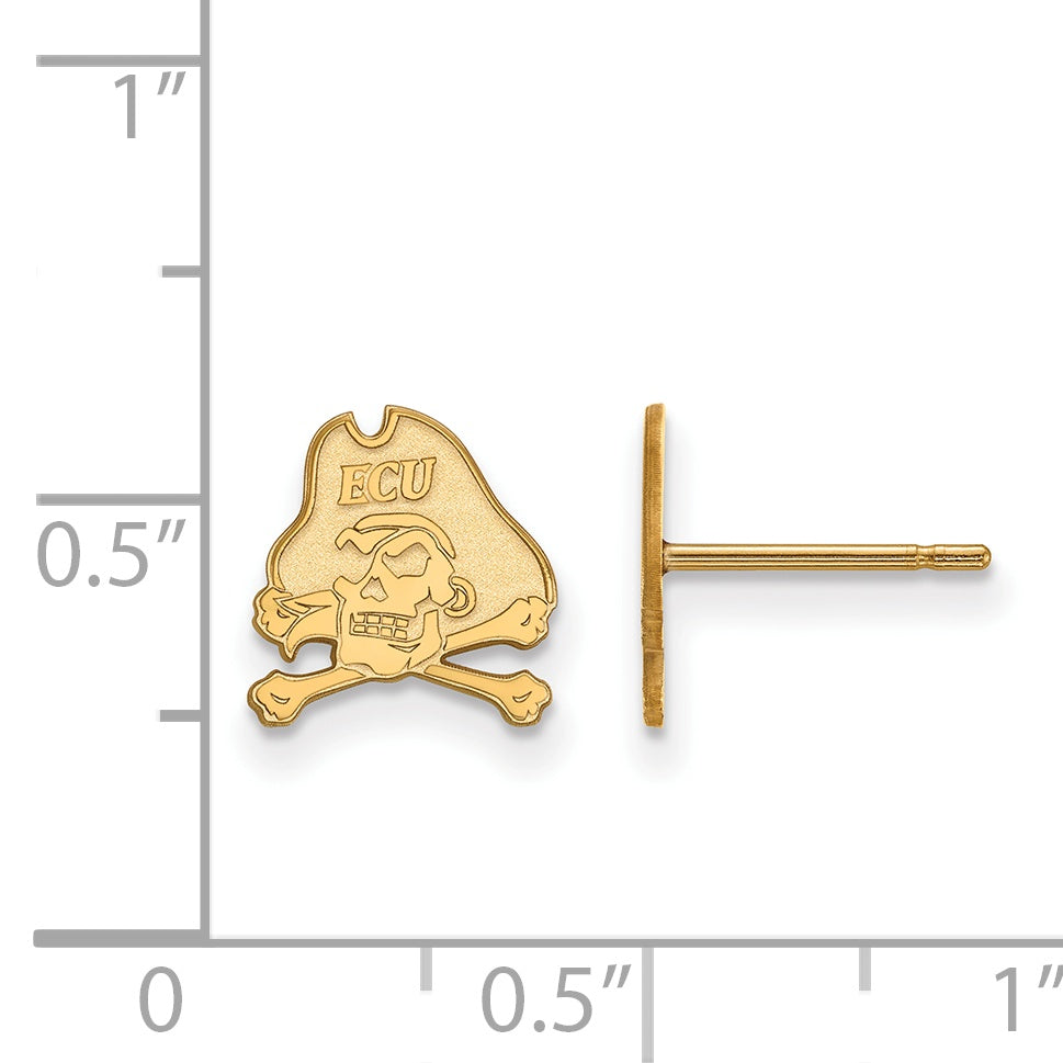 14K Yellow Gold Logoart East Carolina University Pirate Extra Small Post Earrings