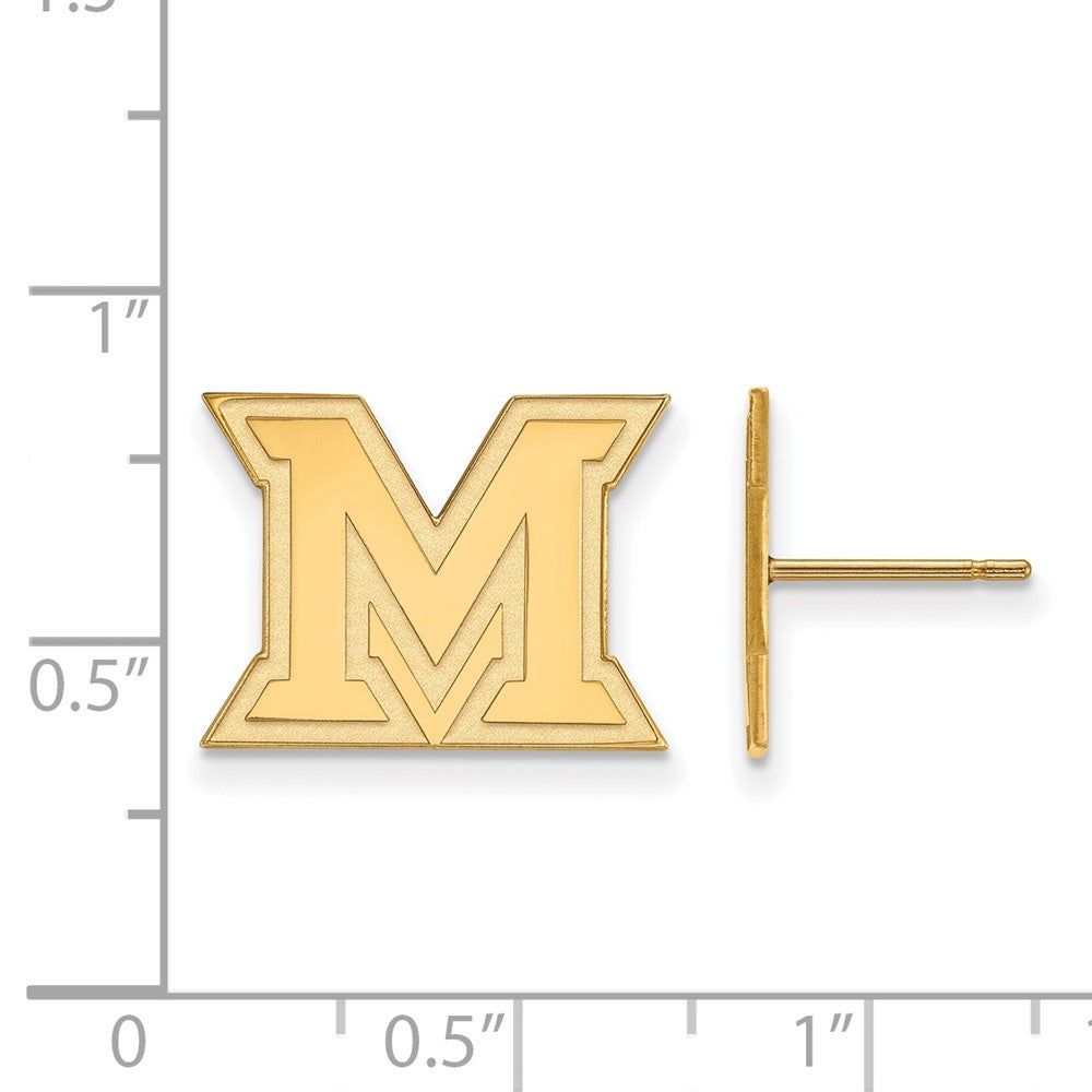 Gold Plated Sterling Silver Logoart Miami University Ohio Letter M Small Post Earrings