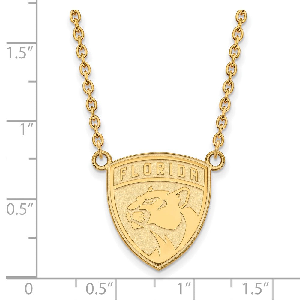 Gold Plated Sterling Silver Nhl Logoart Florida Panthers Large Pendant 18 Inch Necklace