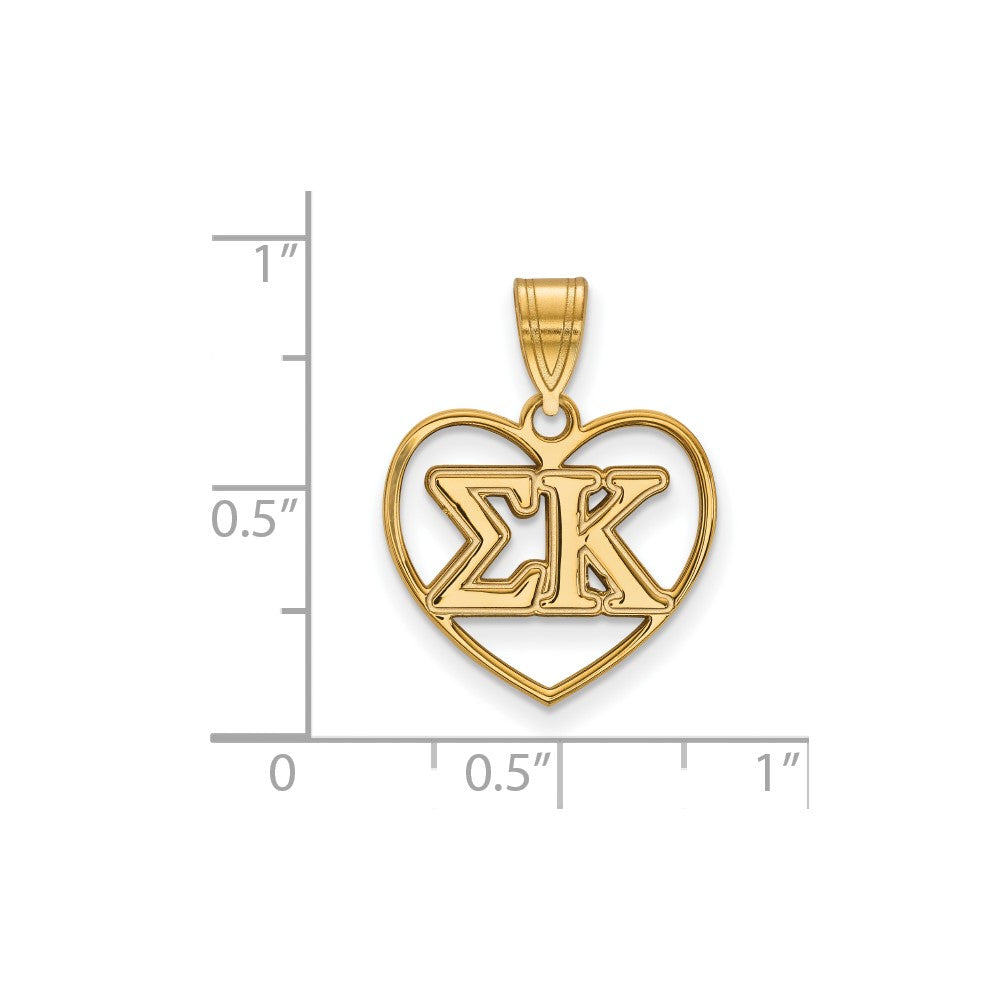 Gold Plated Sterling Silver Logoart Sigma Kappa Sorority Greek Letters Heart Pendant