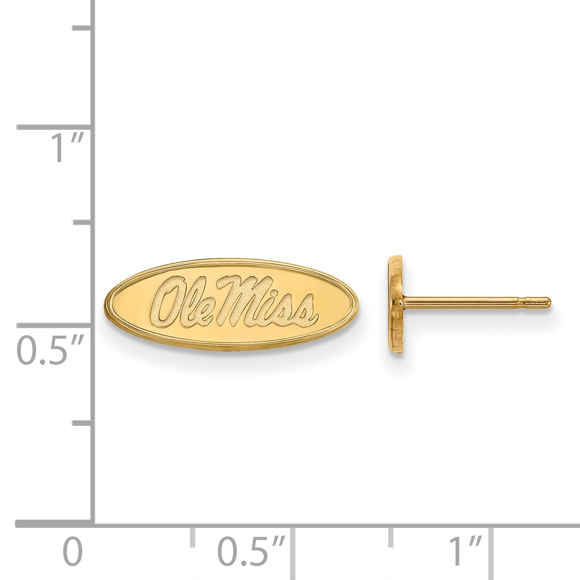 14K Yellow Gold Logoart University Of Mississippi Ole Miss Oval Extra Small Post Earrings
