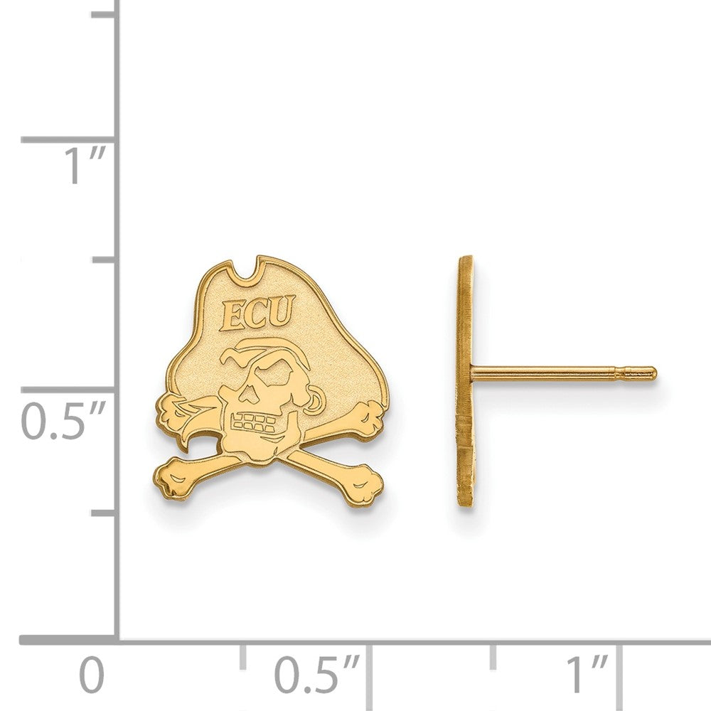 14K Yellow Gold Logoart East Carolina University Pirate Small Post Earrings