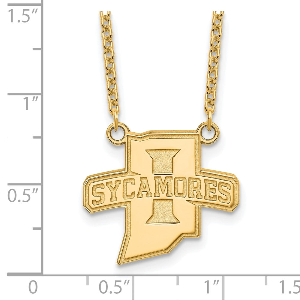 14K Yellow Gold Logoart Indiana State University Sycamores Large Pendant 18 Inch Necklace